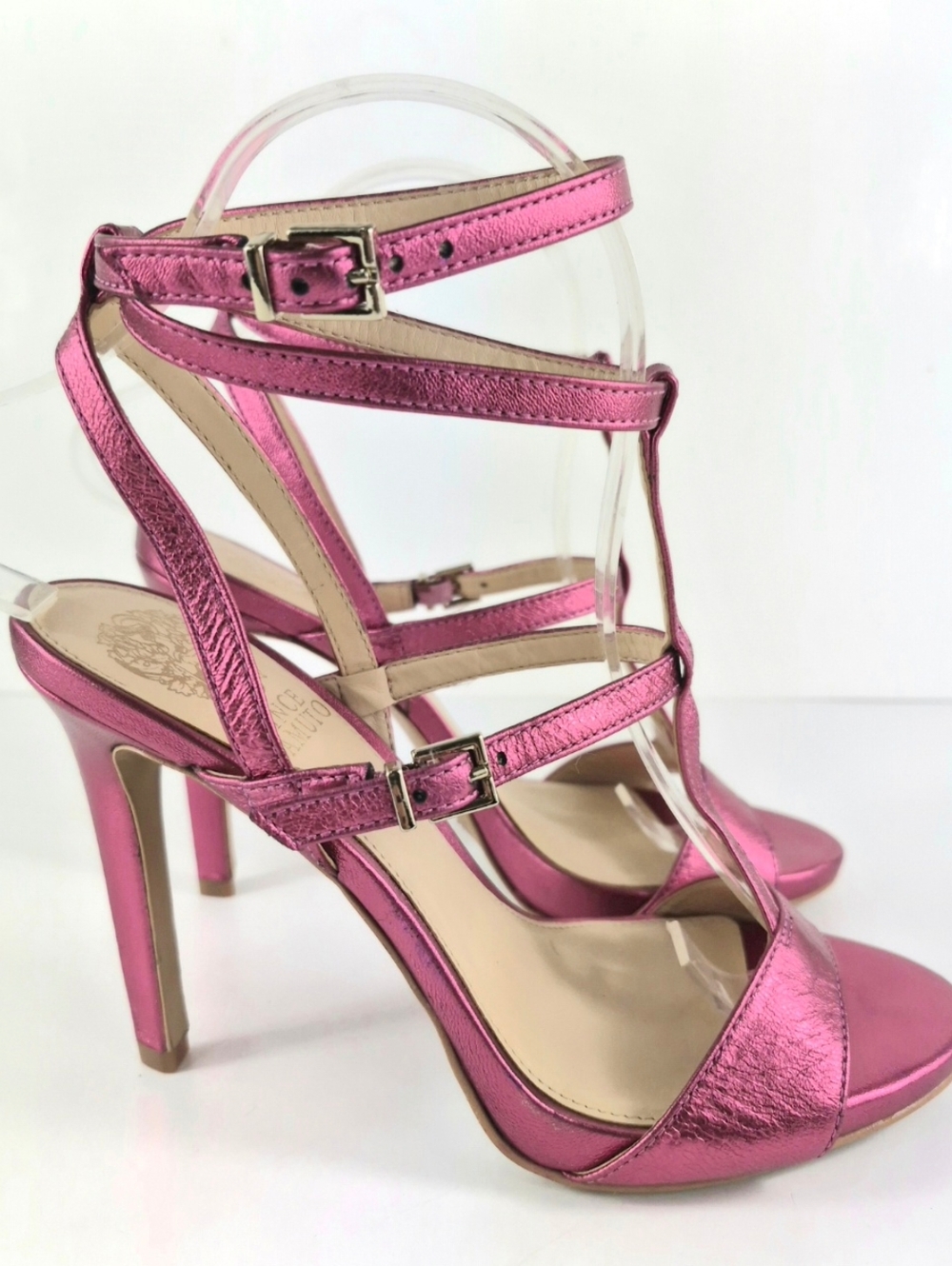 Sz 7 Vince Camuto Metallic Hot Pink Strappy Stilleto Sandals - Picture 5 of 11